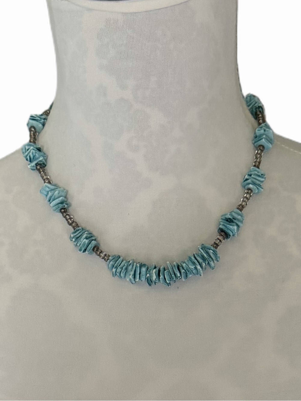 Turquoise Colored Shell Chip Bead Necklace | Boho Southwestern Beach Style